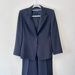 Tahari Black Sequin Pinstripe Two-Piece Pantsuit – Blazer & Trousers Set SZ 8